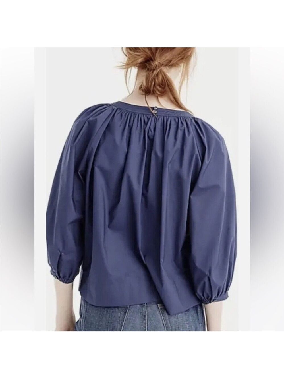J. Crew Perfect Embellished Top blue 3/4 sleeve beaded puffed sleeves size S - Picture 4 of 16